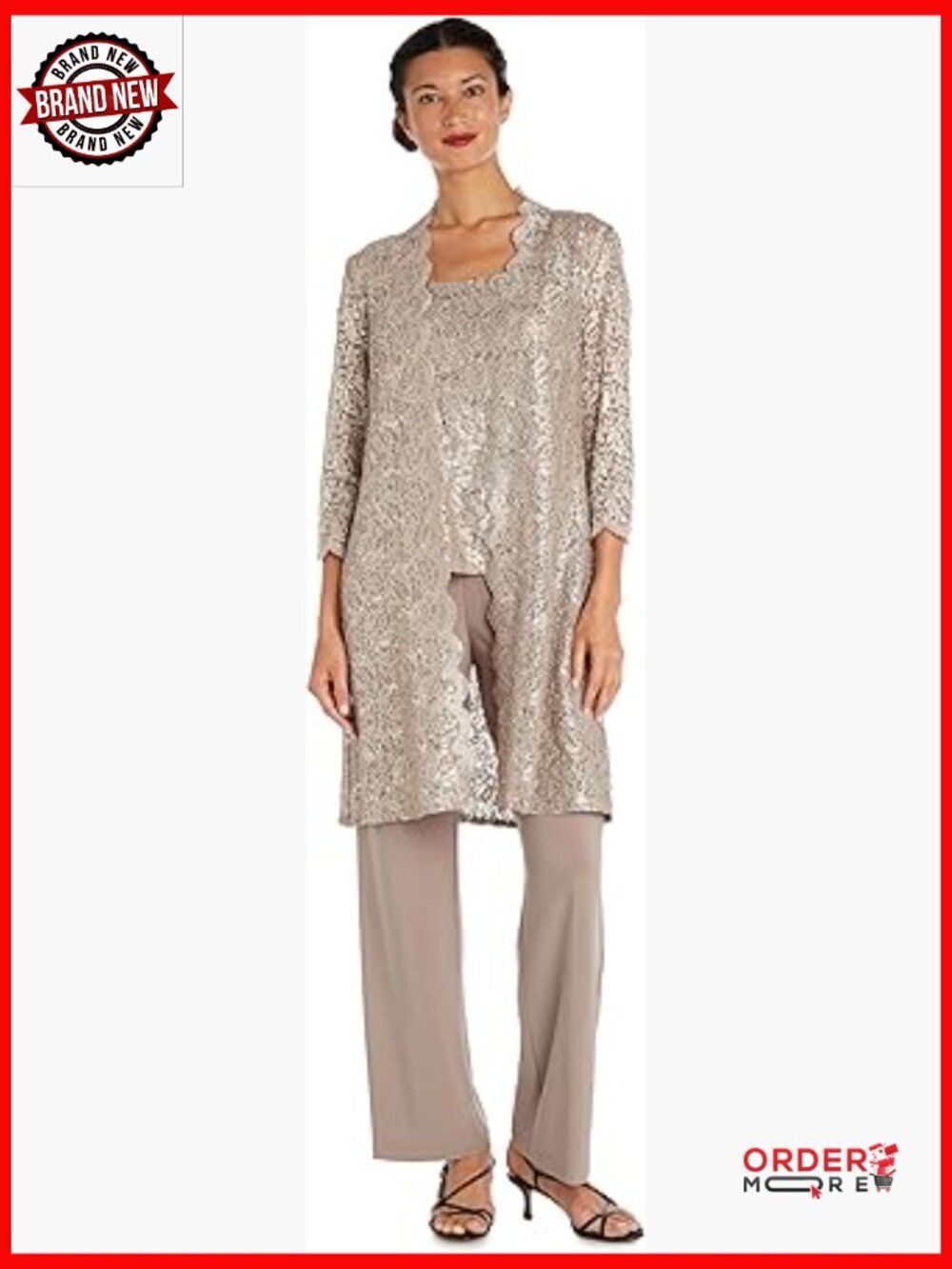 3-Piece Glitter Lace Pant Set - Dust Jacket, Tank & Pants